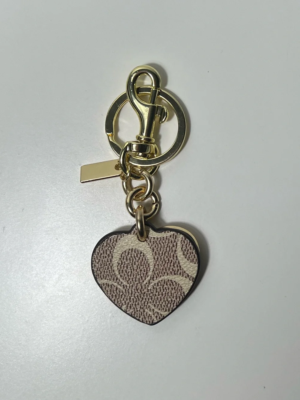 Coach Signature CC Monogram Logo Double Heart Bag Charm Keychain